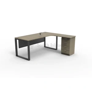 Executive L-Shape Table SQ Metal C/W 4D Fixed Drawer Workstation