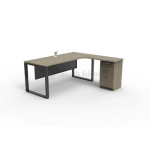 Executive L-Shape Table SQ Metal C/W 2D1F Fixed Drawer Workstation